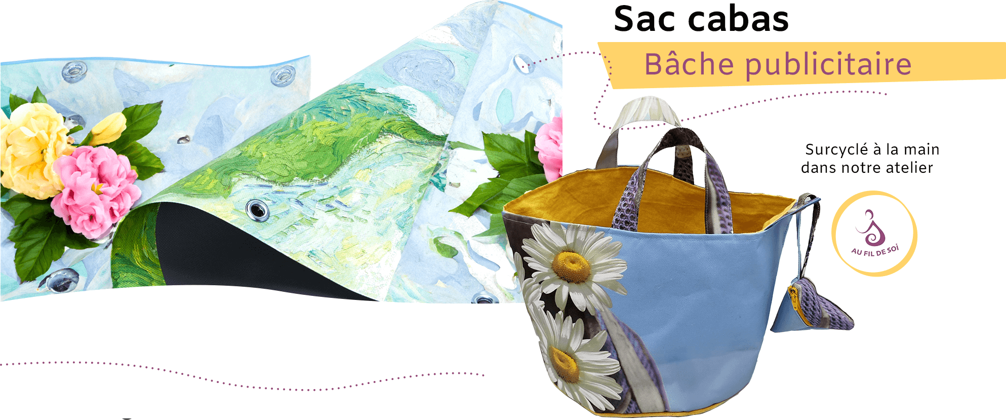 Au Fil de Soi - Schéma transformation bâche publicitaire vers sac